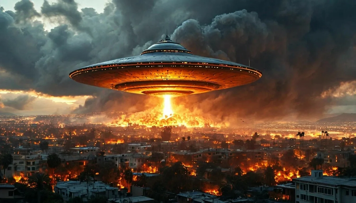 Жители Лос-Анджелеса ищут причины трагических пожаров, не исключая инопланетян. Обложка © Шедеврум