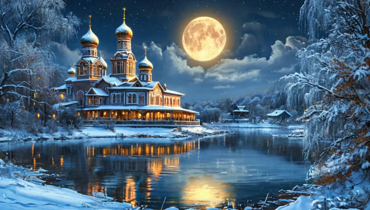 Полнолуние в крещенскую ночь предсказывает ранний паводок, который начнётся зимой. Фото © «Шедеврум»