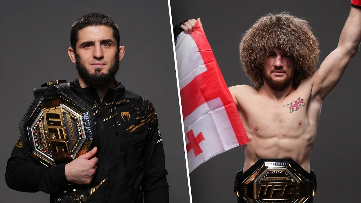 Сохранившие пояса чемпионы Ислам Махачев и Мераб Двалишвили. Обложка © VK / UFC