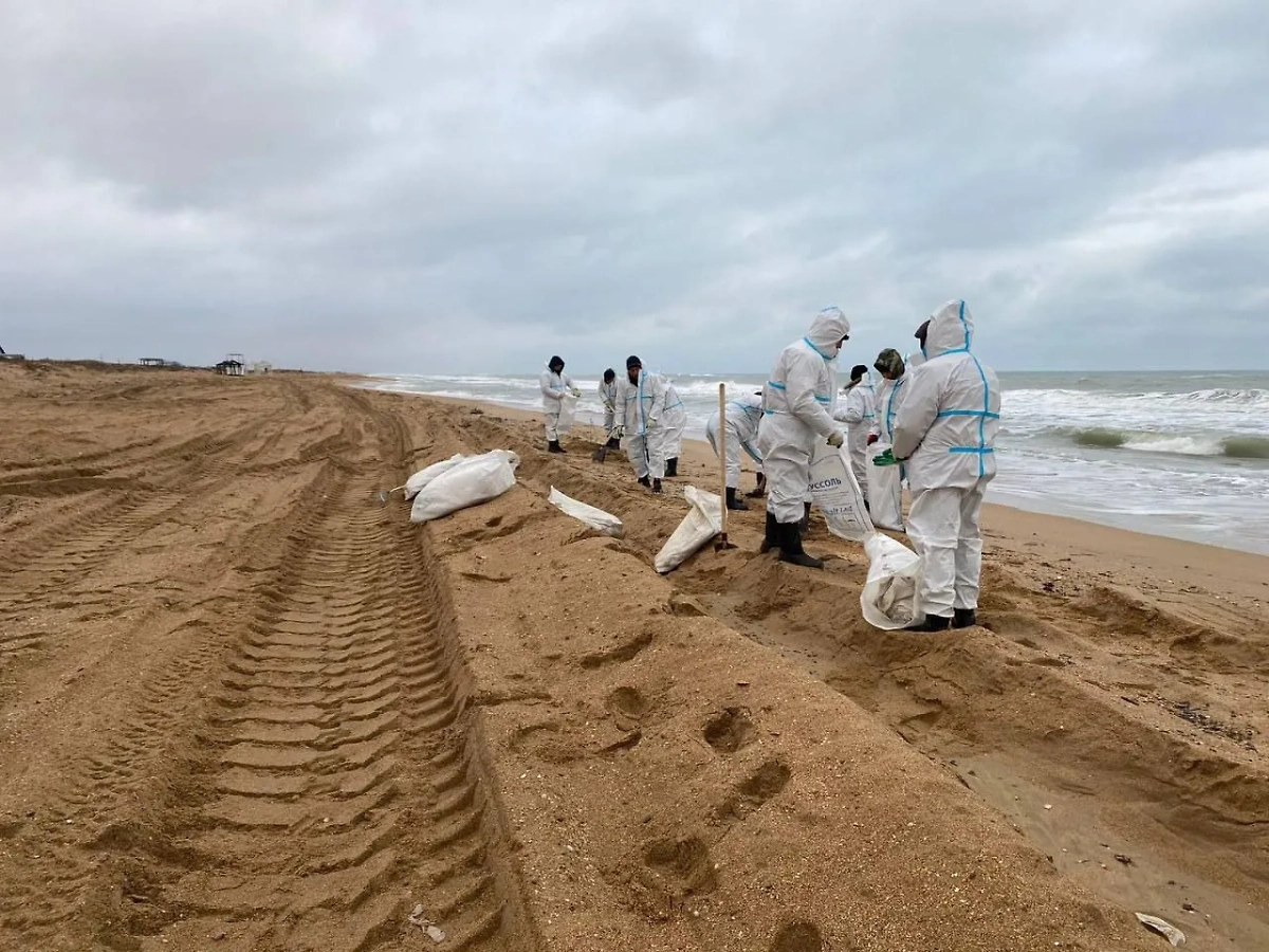 Продолжается работа по очистке береговой полосы Анапы и Темрюкского района. Фото © VK / Оперативный штаб — Краснодарский край