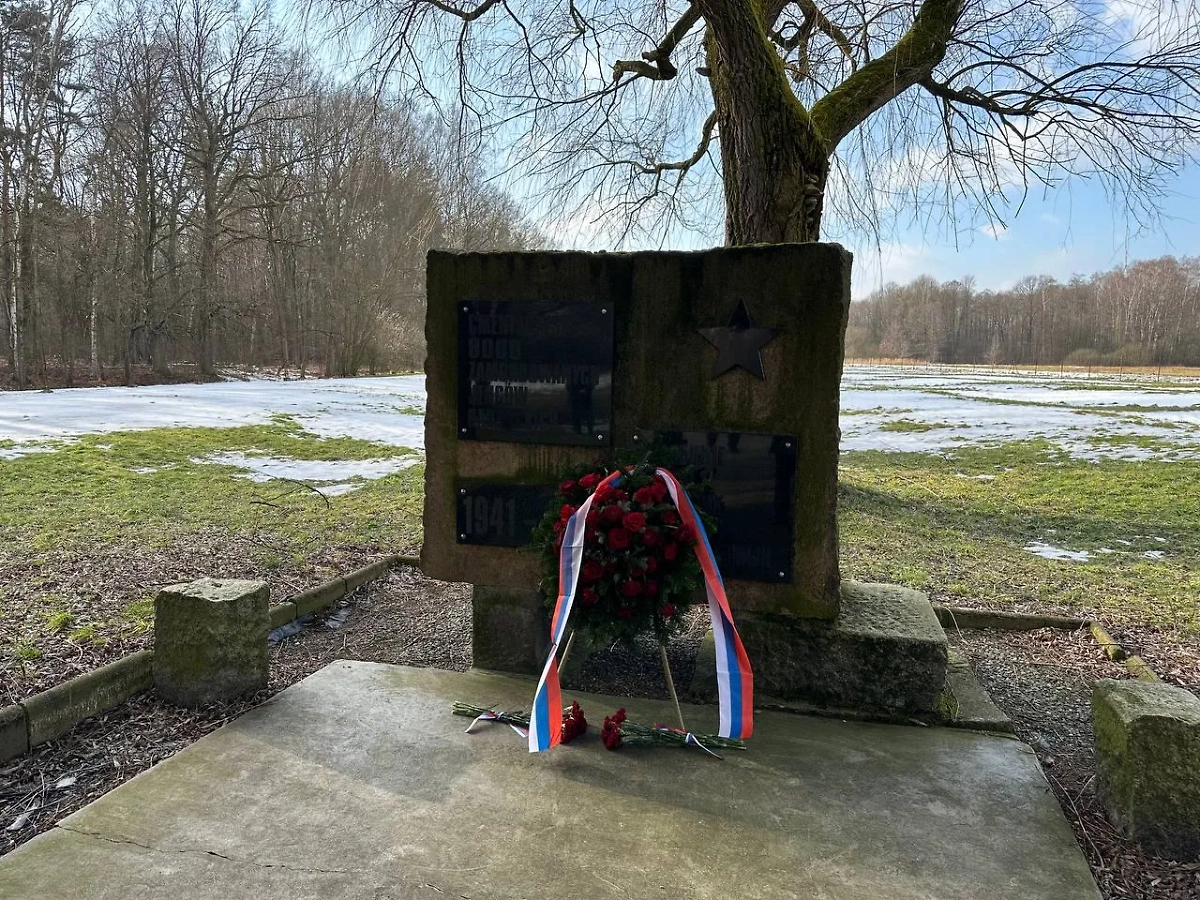 Венок у мемориальной плиты в Кракове. Фото © Telegram / Генеральное консульство России в Кракове