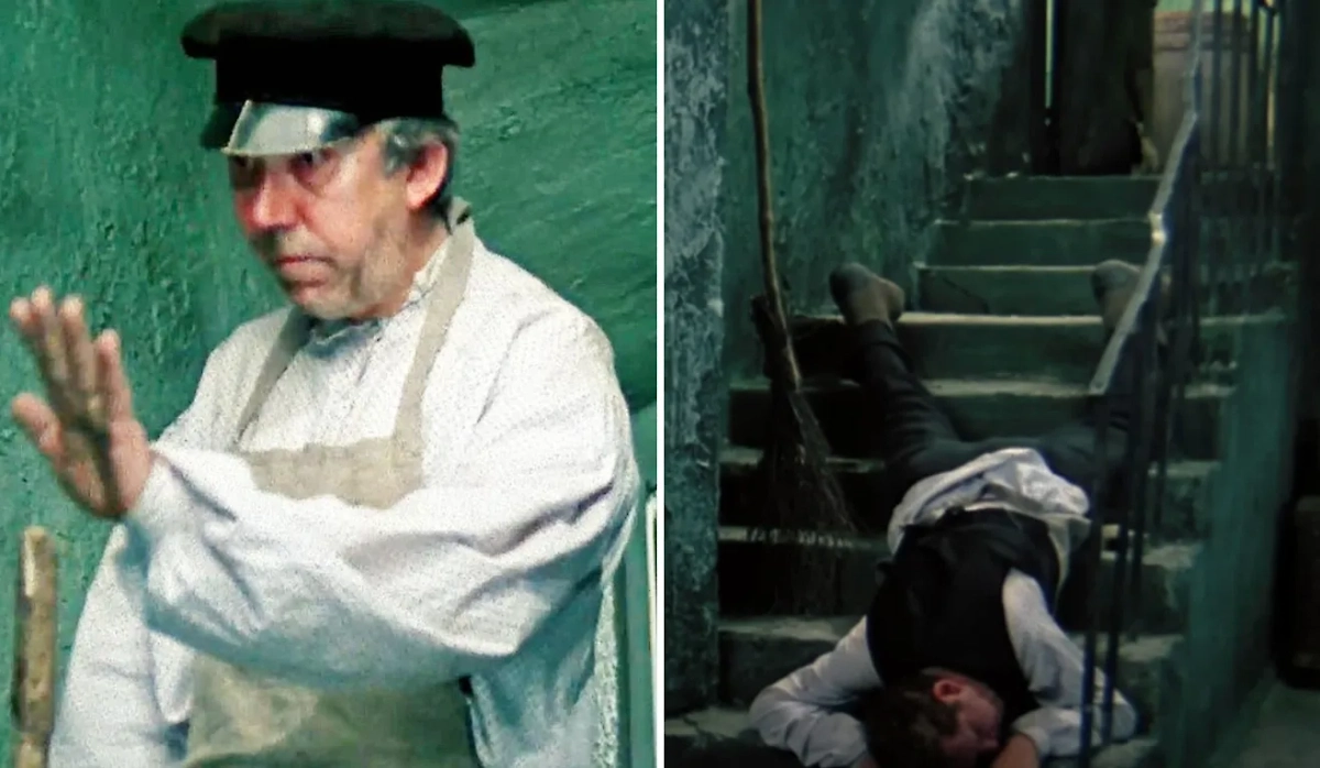 Фильм Гайдая «12 стульев». Падает дворник в исполнении Юрия Никулина. Кадр из фильма «12 стульев», режиссёр Леонид Гайдай и др. / Kinopoisk