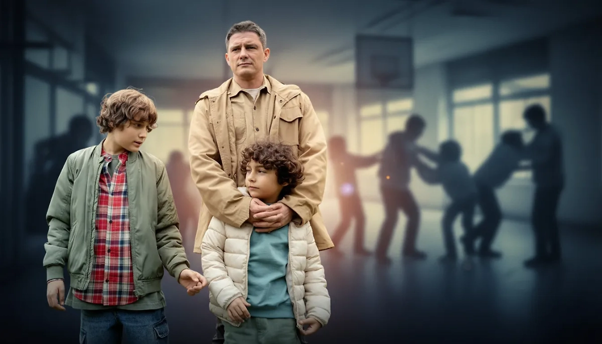 Юные герои сериала «Ронин» столкнулись с проблемой буллинга. Фото © Пресс-служба «Триикс Медиа»/ Коллаж © Gemini 2.5 Flash Image (Nano Banana) / Life.ru