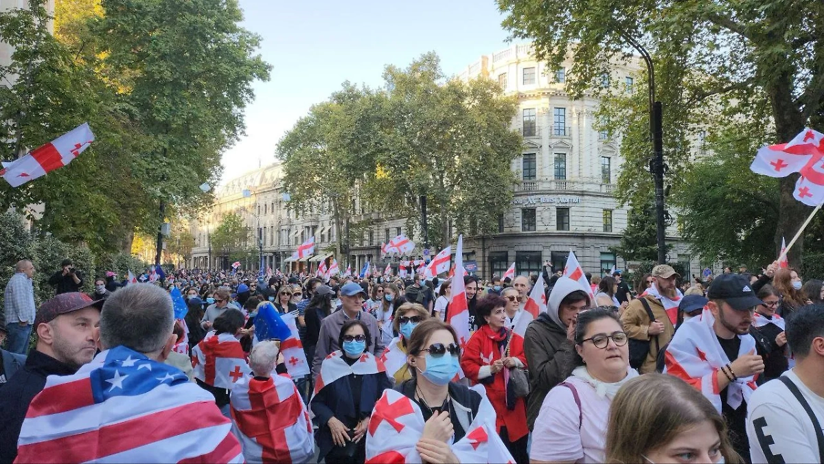В Тбилиси началось многотысячное шествие оппозиции. Обложка © Х / Smeagol 