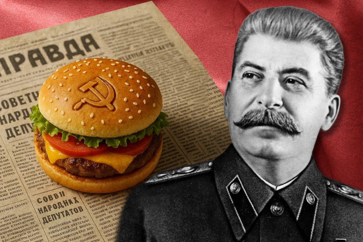 Сталинский «Макдональдс» в СССР — эта идея звучит безумно. Но её почти что воплотили в конце 30-х. Обложка © ТАСС / Репродукция. И. Шагин, © ChatGPT, © Shutterstock / FOTODOM / ruskpp