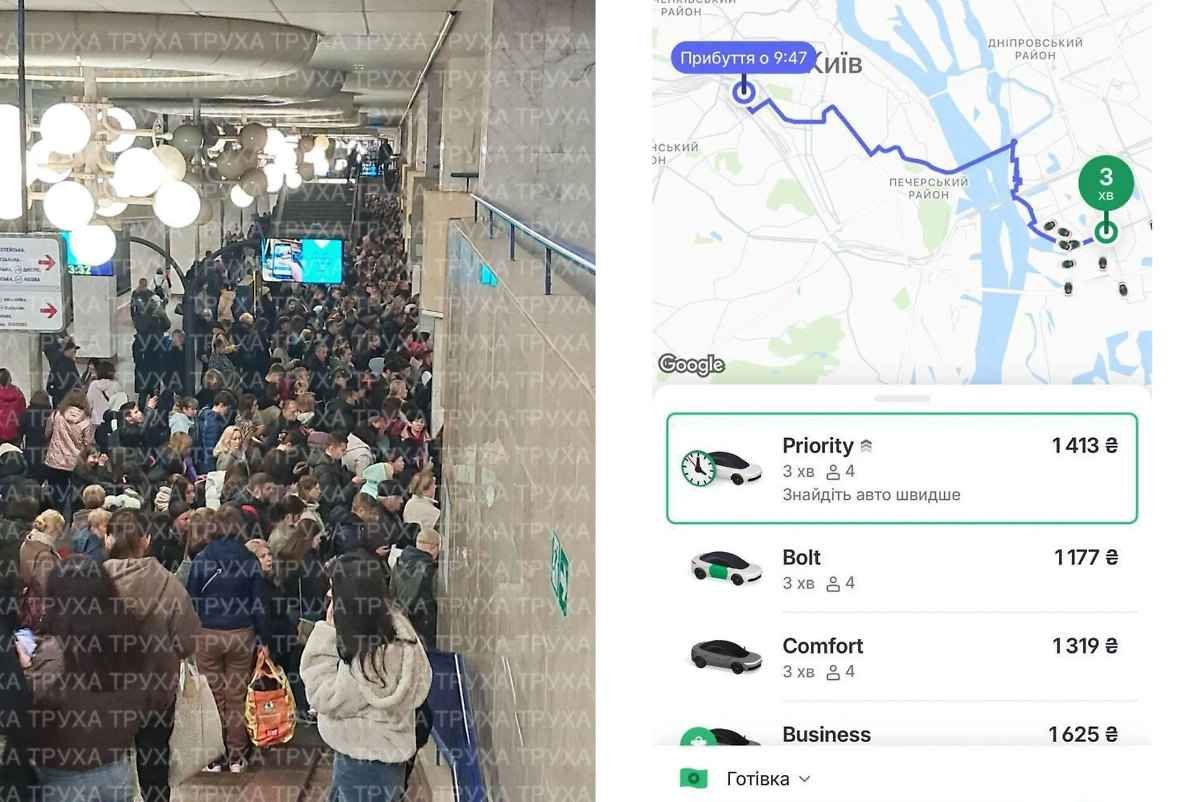 Транспортный коллапс на левом берегу Киева из-за блэкаута. Фото © Telegram / Киев24 / Труха