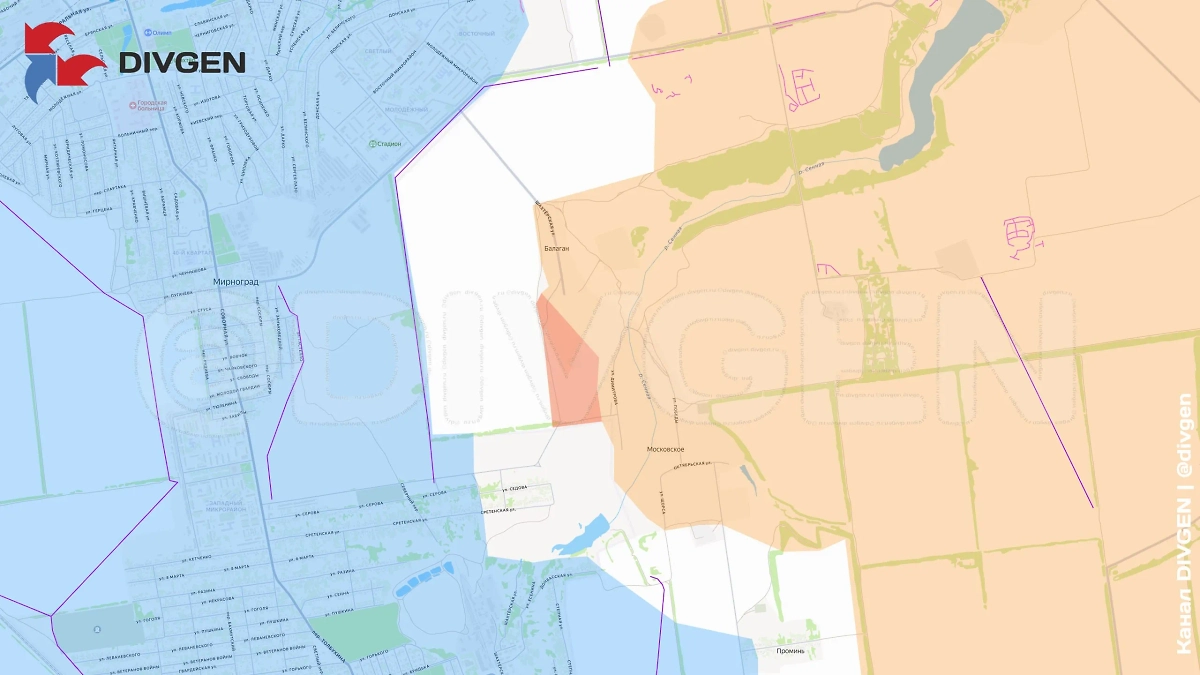 Карта зоны СВО на 15 октября 2025 года. Подразделения группировки войск «Центр» освободили Балаган в ДНР. Фото © Telegram / DIVGEN 🚩 Карта СВО