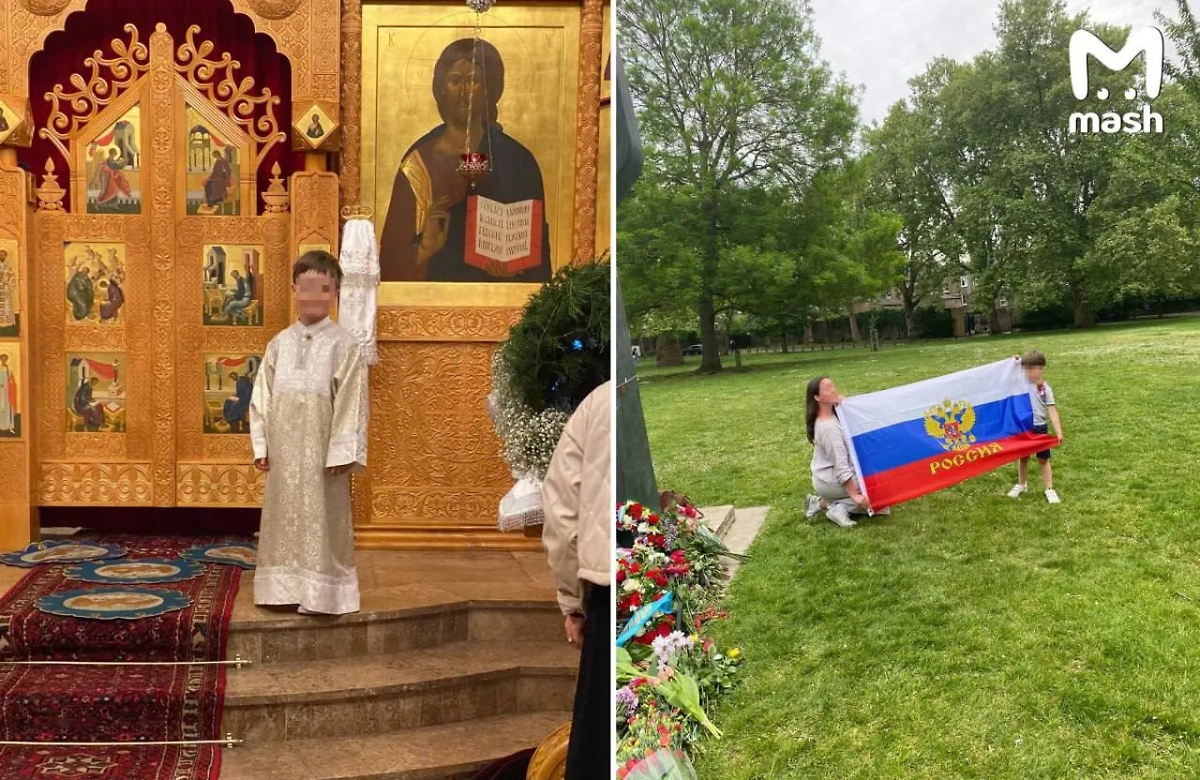 Православные семьи, живущие в Лондоне, завешивают комнаты атрибутикой РФ. Фото © Telegram / Mash