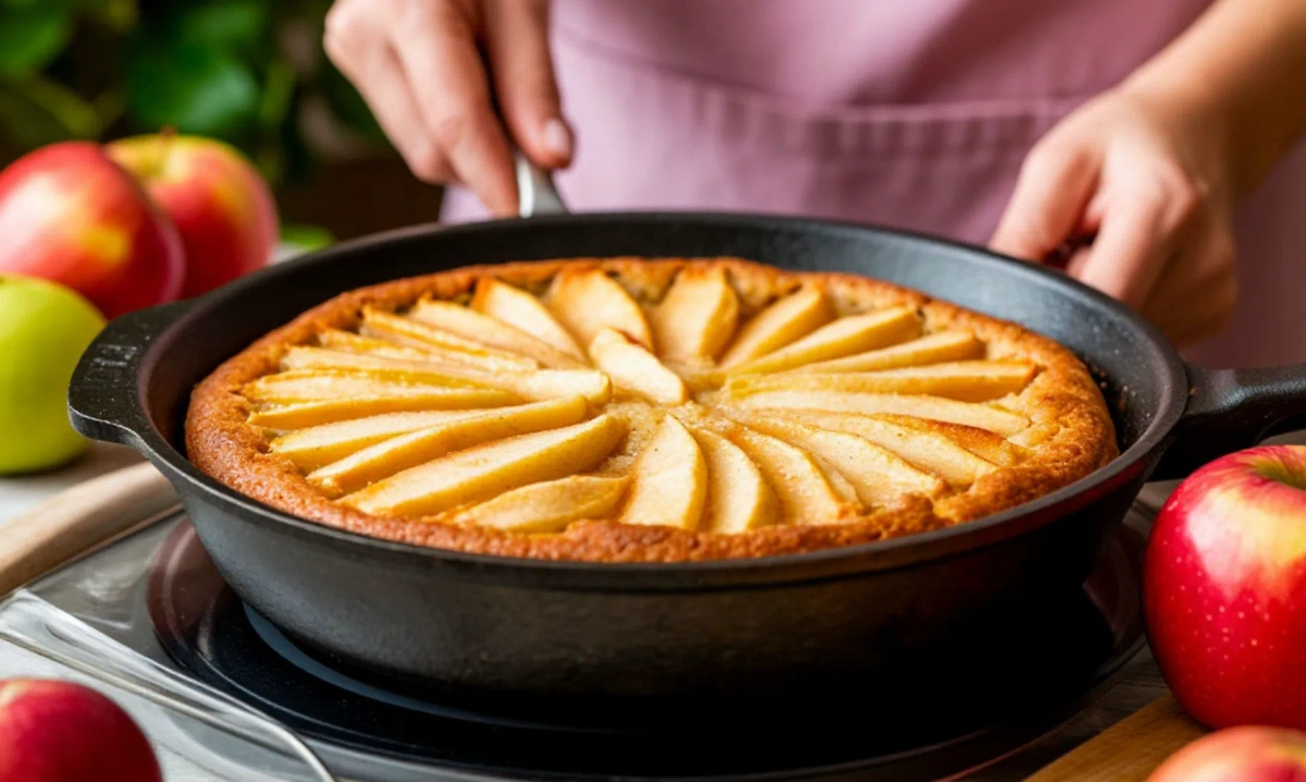 Эта шарлотка на сковороде покорит всех. С яблоками в карамели и нежным тестом. Фото © «Шедеврум»