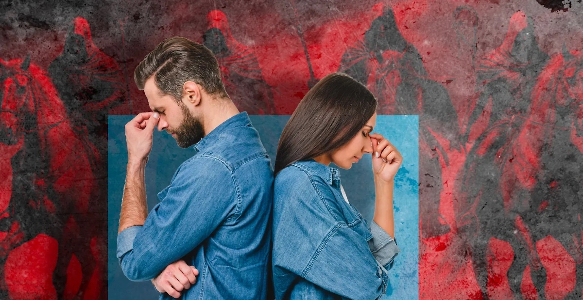 «Всадники Апокалипсиса» могут встретиться не только на страницах Библии, но и в психологии отношений. Коллаж © Life.ru. Фото © Shutterstock / FOTODOM / Inside Creative House, © «Шедеврум»