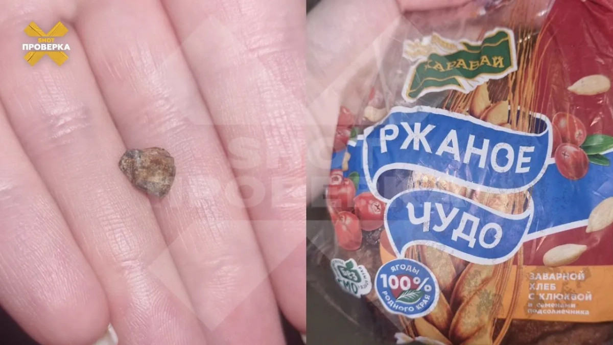 Москвичка обнаружила камень в покупном хлебе. Фото © Telegram / SHOT ПРОВЕРКА