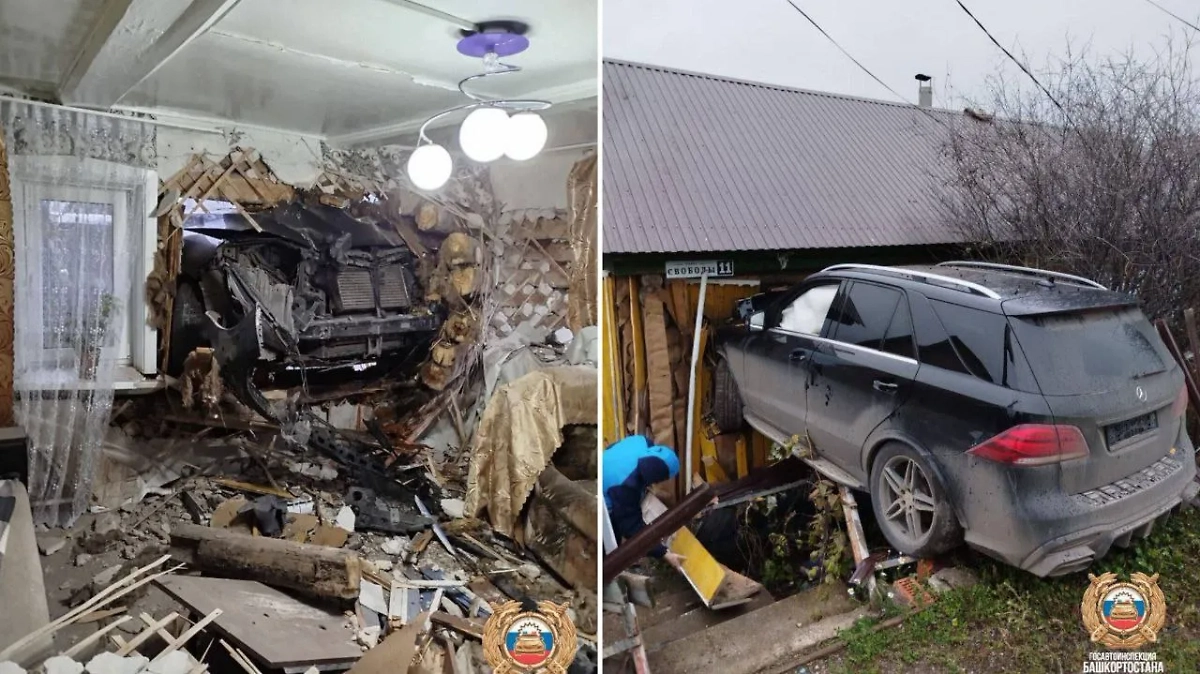 Житель Башкирии в пьяном угаре врезался на иномарке в жилой дом. Обложка © Telegram / Госавтоинспекция Башкортостана