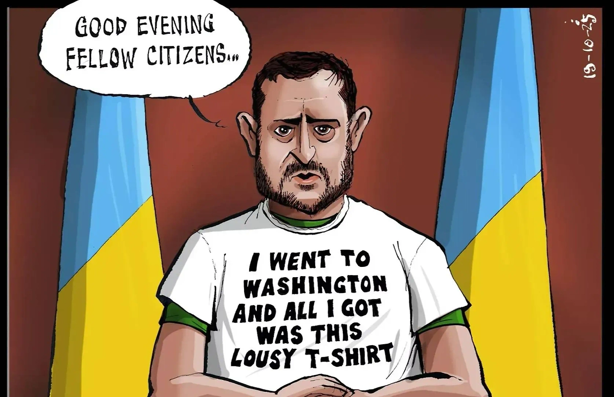 Карикатура на Зеленского после встречи с Трампом. Фото © X / The Telegraph / Christian Adams