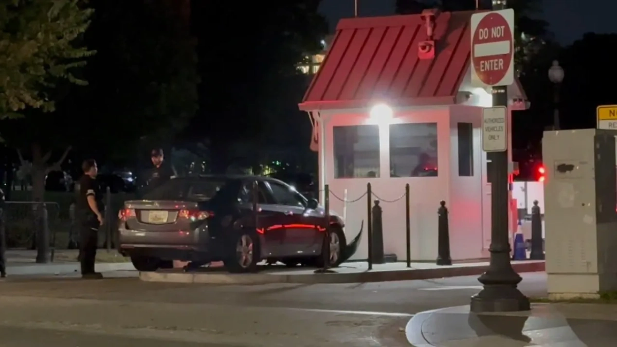 Автомобиль врезался в ворота Секретной службы США у Белого дома. Обложка © Х / Lenny Smith