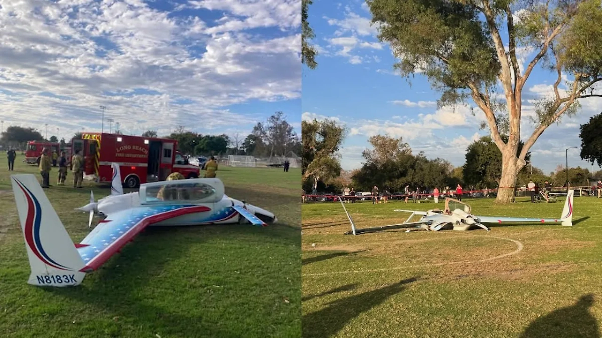 В Калифорнии при экстренной посадке самолёта пострадали два человека. Фото © Facebook (признан экстремистской организацией и запрещён на территории Российской Федерации) / Long Beach Fire Department