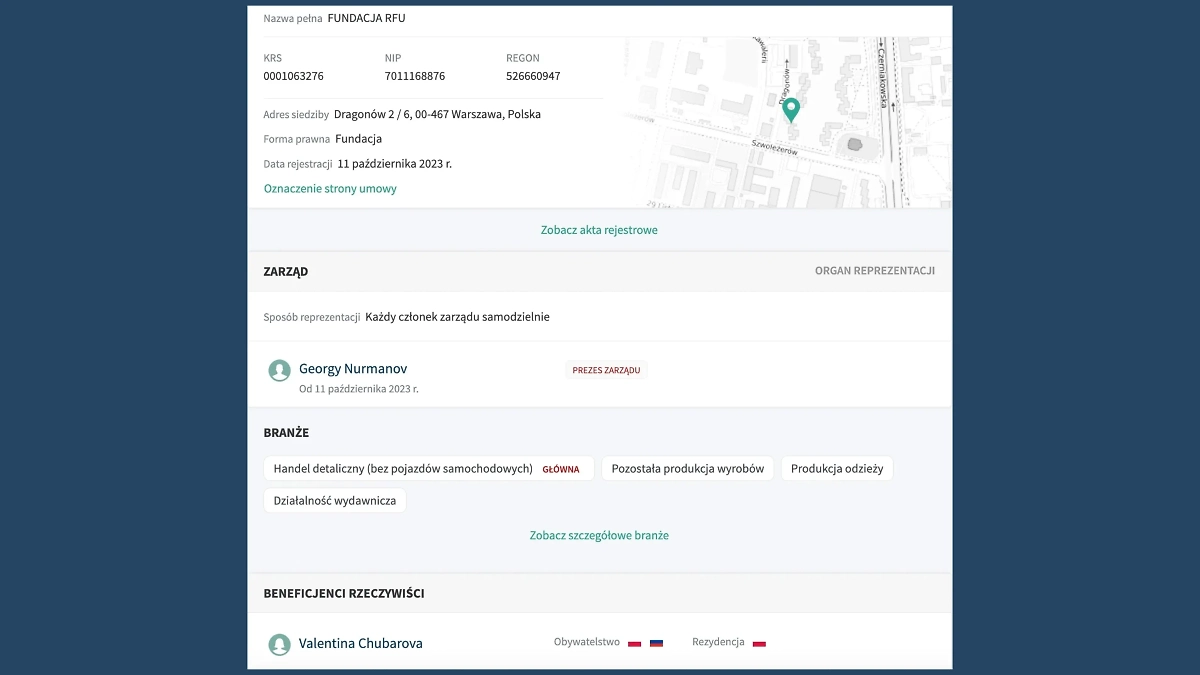 По данным польских бизнес-реестров, официально Валентина Чубарова является бенефициаром фонда «Россияне за Украину». Офис организации зарегистрирован в жилом доме почти в центре Варшавы. Фото © Польский бизнес-реестр