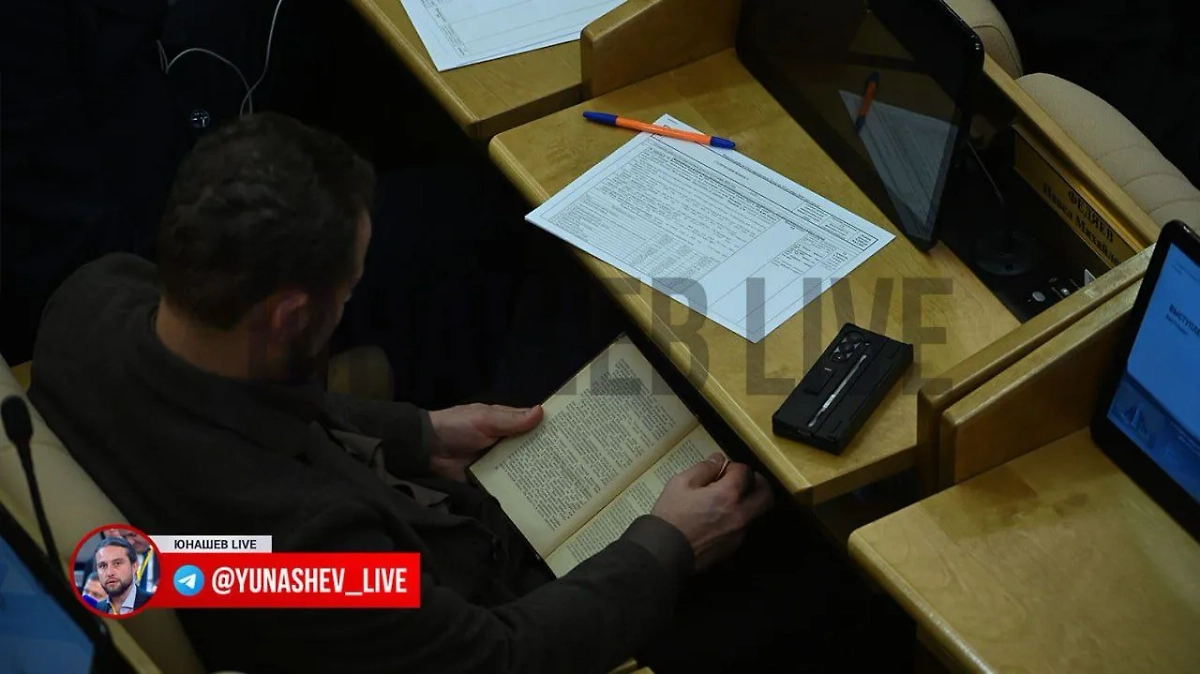 Федяева застали за чтением мемуаров нацистского офицера на заседании. Фото © Telegram / Юнашев LIVE