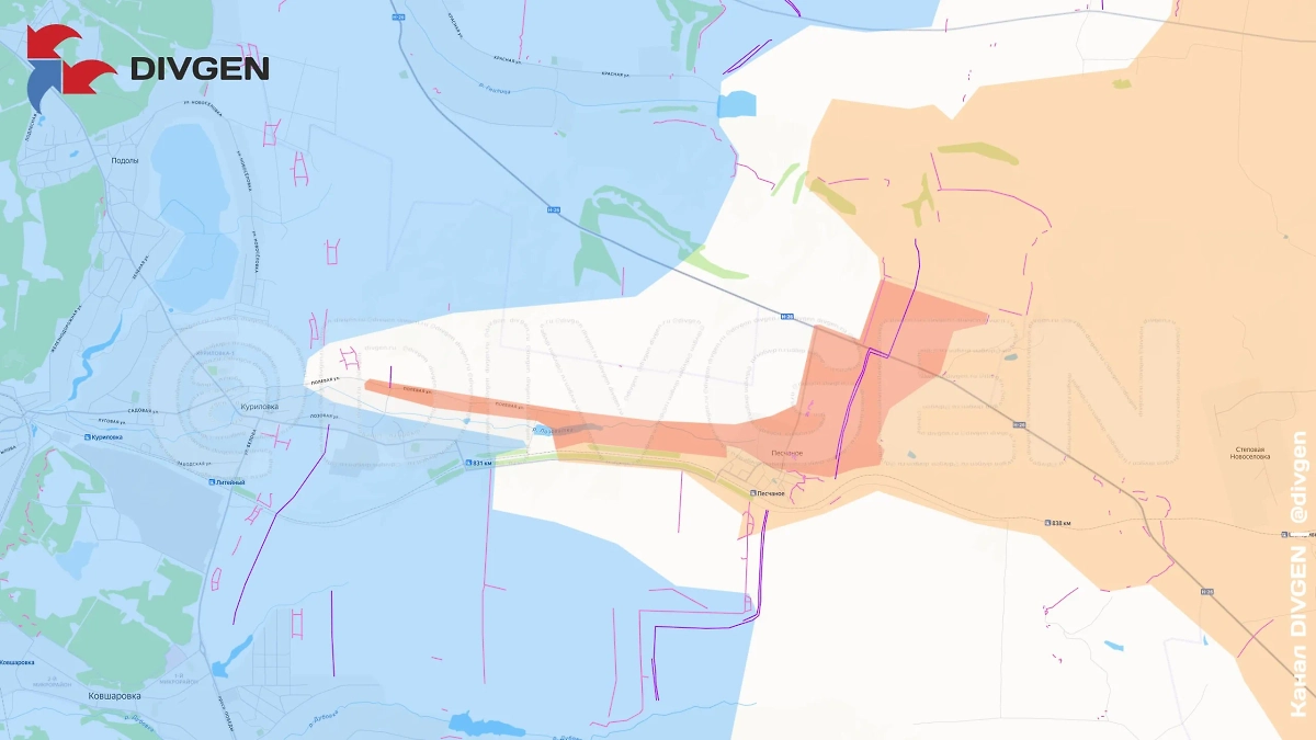 Карта СВО на 26 октября 2025 года. Купянское направление. Российские бойцы подняли флаг в северо-восточной части Куриловки. Фото © Telegram / DIVGEN 🚩 Карта СВО