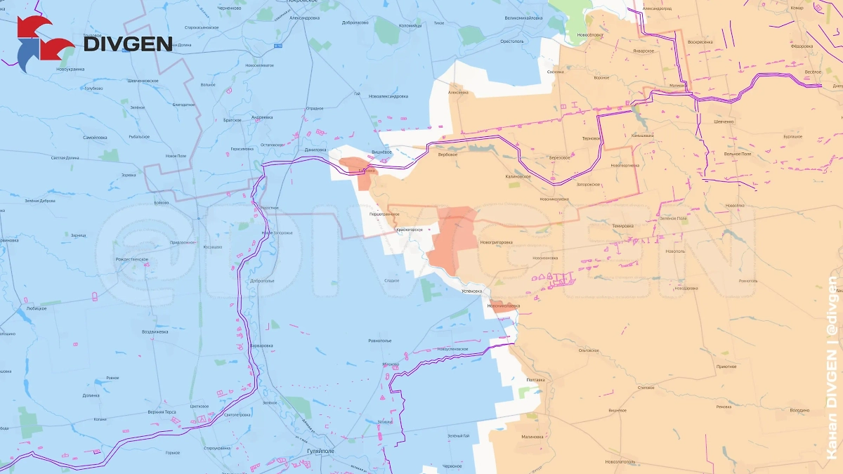 Карта СВО на 28 октября 2025 года. Армия России продвигается у запорожской Успеновки. Фото © Telegram / divgen