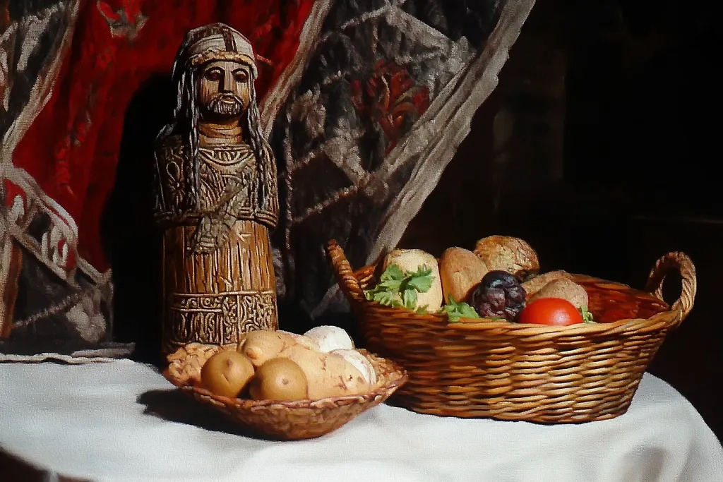 Ужин на Осенние Деды включал в себя кутью, медовую воду, блины и овсяный кисель. Фото © northernfable.ru