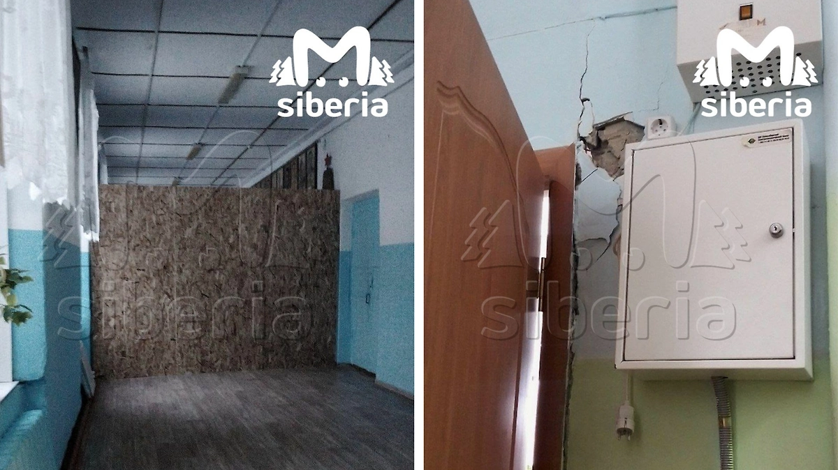 Потолок обвалился в школе Колыванского района. Фото © Telegram / Mash Siberia