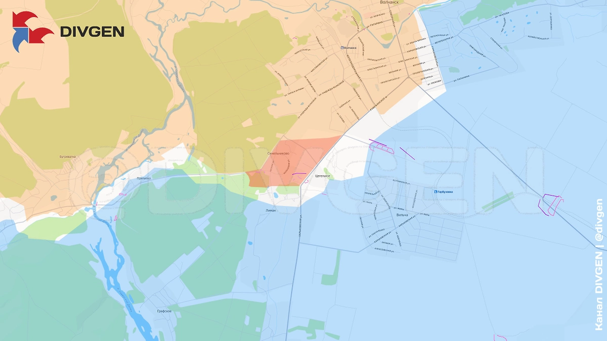 Карта СВО на 14 ноября 2025 года. Армия России освободила один из ключевых узлов обороны противника на Волчанском направлении — населённый пункт Синельниково. Фото © Telegram / DIVGEN ???? Карта СВО