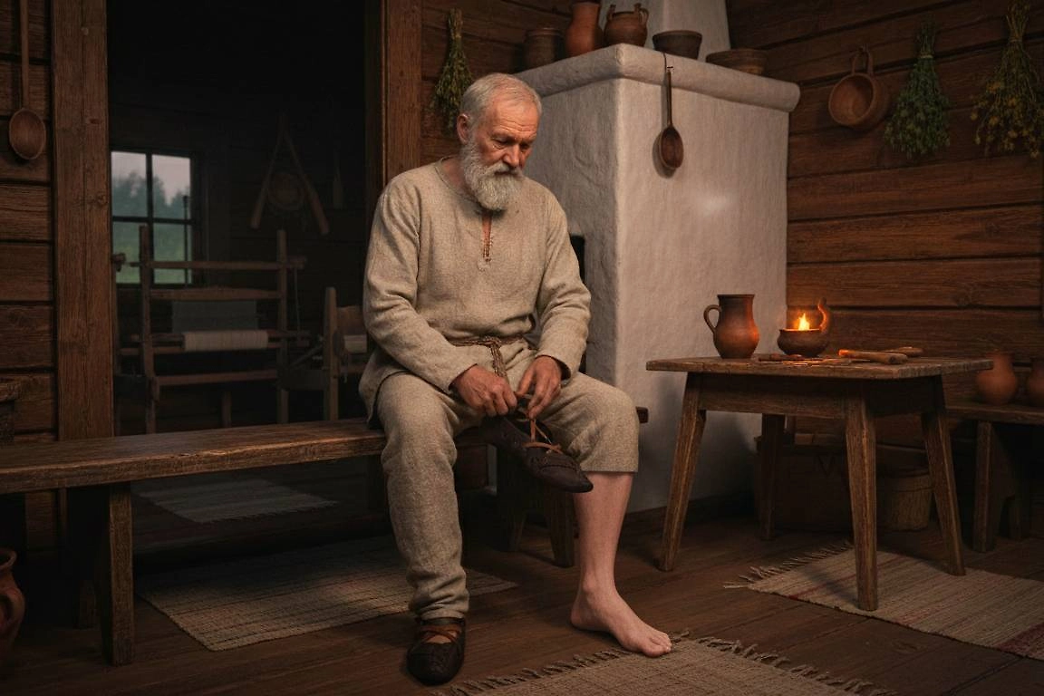 Крестьяне носили обувь не каждый день. И не каждую неделю. Чаще снимали обувь, чем надевали её. Фото © Gemini Nano Banana