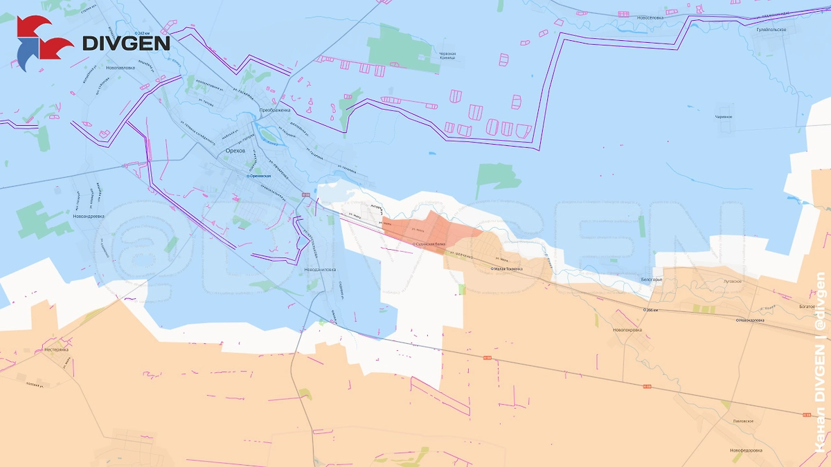 Карта зоны СВО на 17 ноября 2025 года. Армия России продвигается к Орехову. Фото © Telegram / DIVGEN ???? Карта СВО
