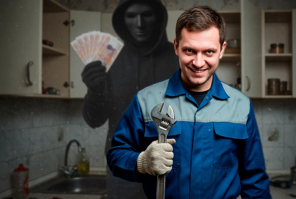 Лжесантехники: по каким признакам распознать мошенника и памятка, как заранее себя защитить. Обложка © Коллаж © Life.ru. Фото © Gemini Nano Banana