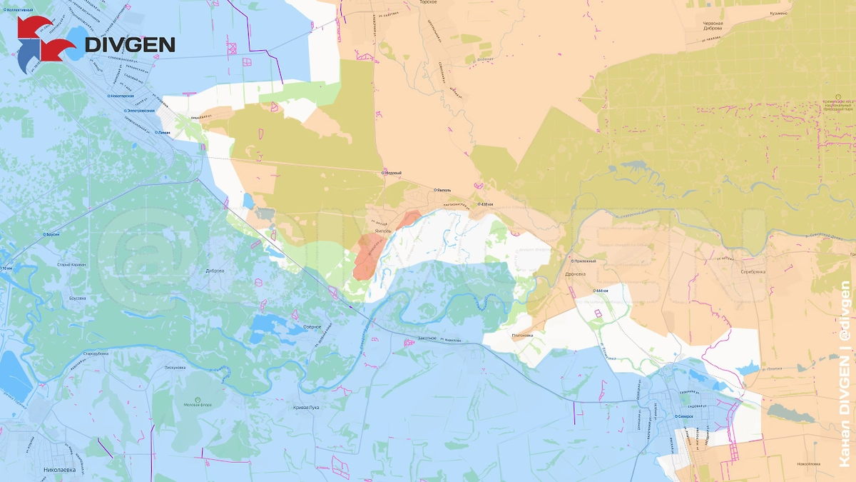 Карта СВО на 22 ноября 2025 года. Армия России завершила освобождение Ямполя на Лиманском направлении. Фото © Telegram / divgen