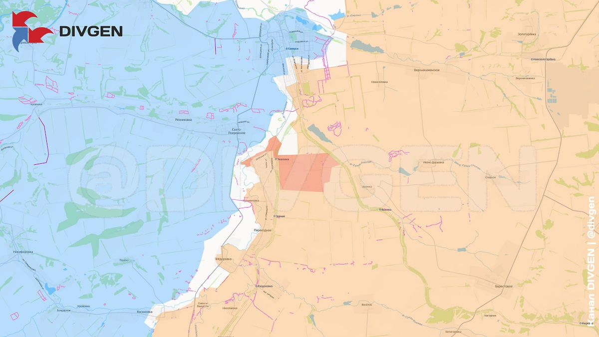 Карта СВО на 23 ноября 2025 года. Армия России освободила Звановку. Фото © Telegram / divgen