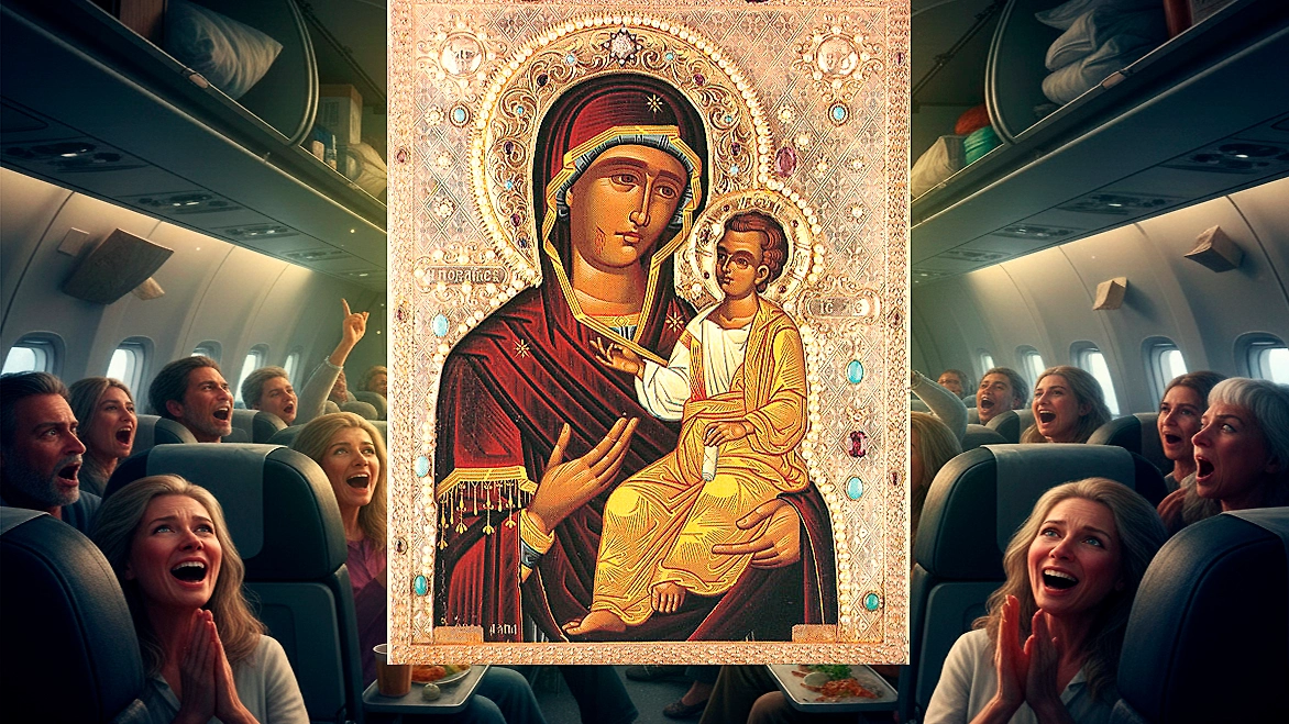 Чудотворная Монреальская икона Божией Матери действительно спасла пассажиров падающего самолёта. Обложка © Коллаж © Life.ru, фото © Gemini, © azbyka.ru