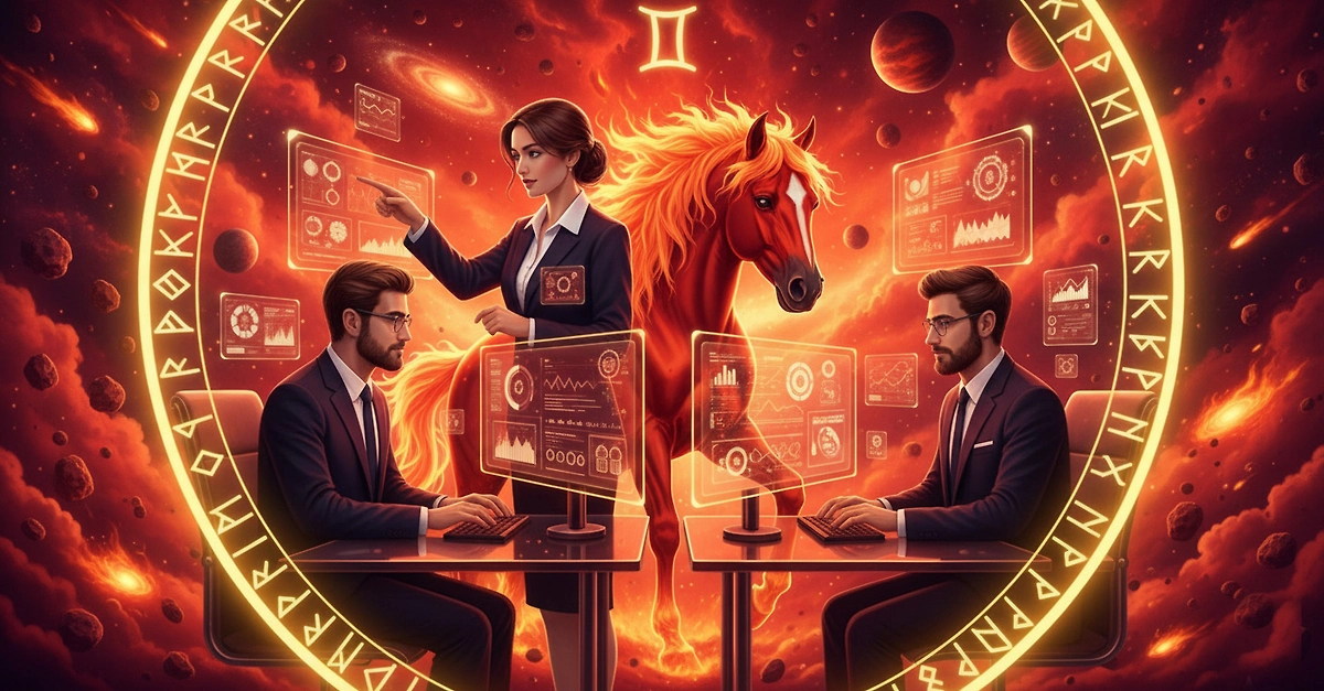 Гороскоп карьеры Близнецы на 2026 год Лошади. Фото © Nano Banana AI