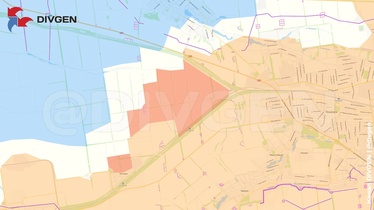 Карта СВО на 27 ноября 2025 года. Армия России корректирует позиции западнее Красноармейска. Фото © Telegram / DIVGEN ???? Карта СВО