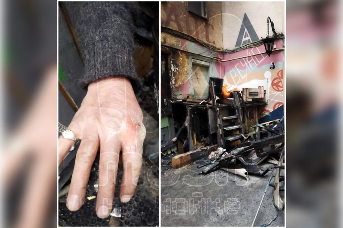 Последствия пожара во дворе Нельсона. Фото © Telegram / «Mash на Мойке» 