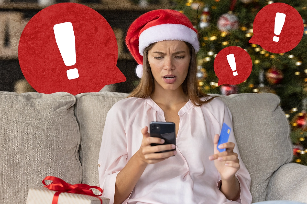 Под Новый год мошенники придумали много новых схем обмана. Как не попасться в декабре 2025? Коллаж © Life.ru. Обложка © Shutterstock / FOTODOM / fizkes, © Freepik / negoo-s