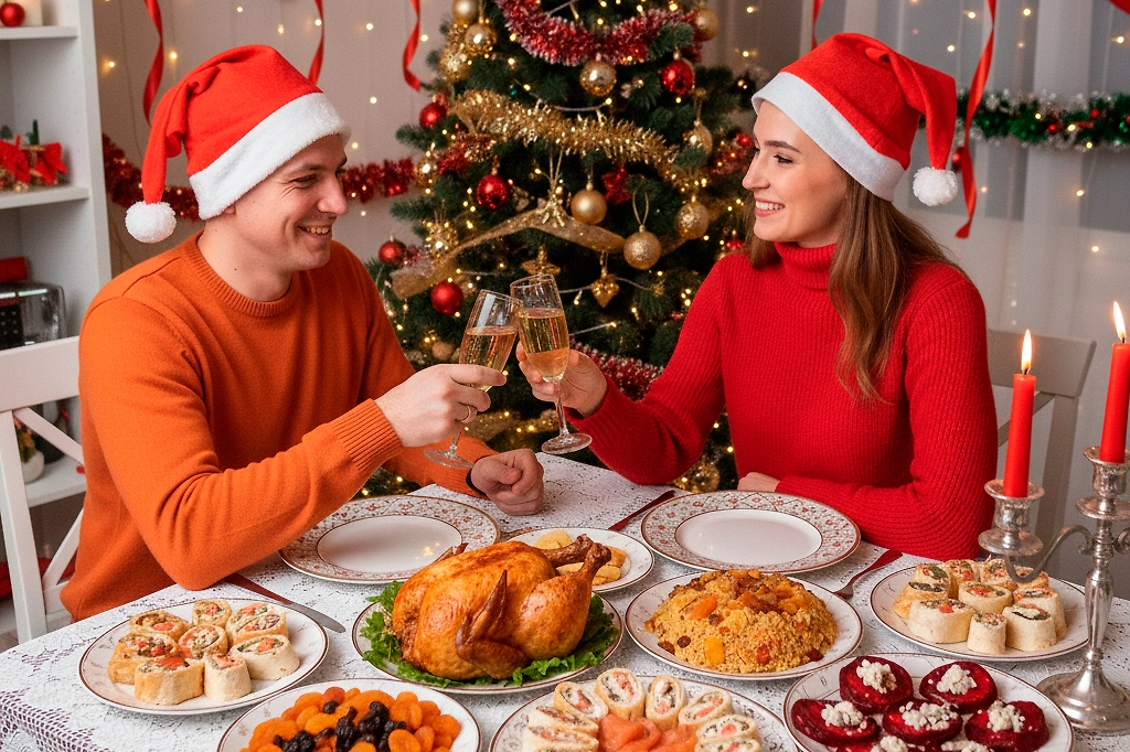 Что готовить на Новый год 2026: 7 блюд, которые понравятся Огненной Лошади. Обложка © Gemini Nano Banana