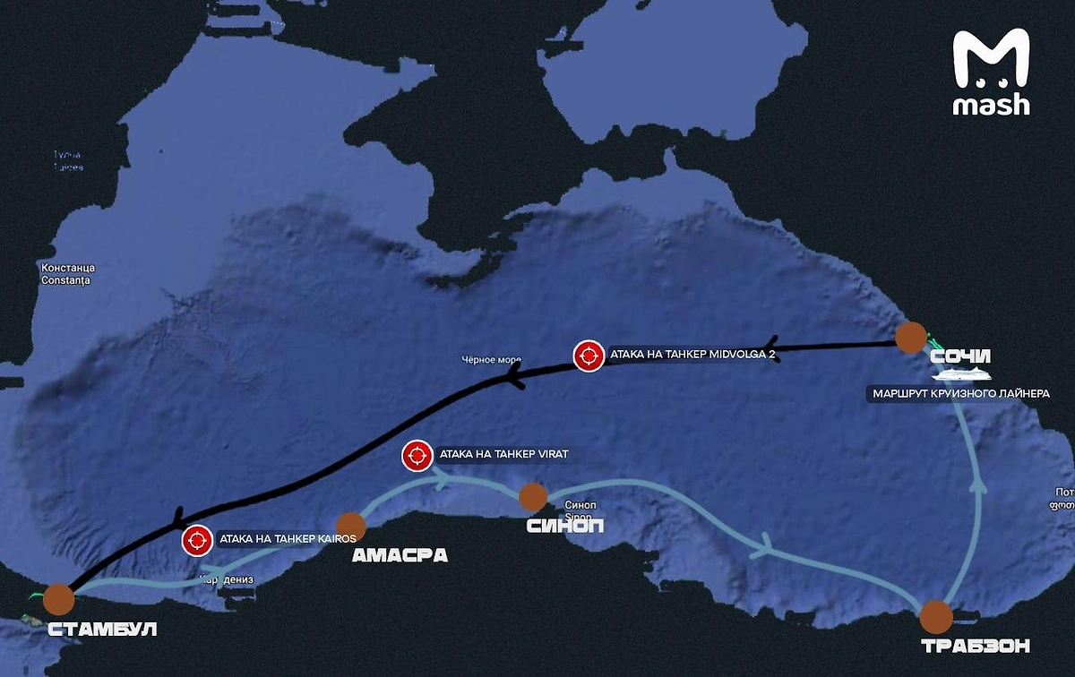 Маршрут круизного лайнера. Фото © Telegram / Mash