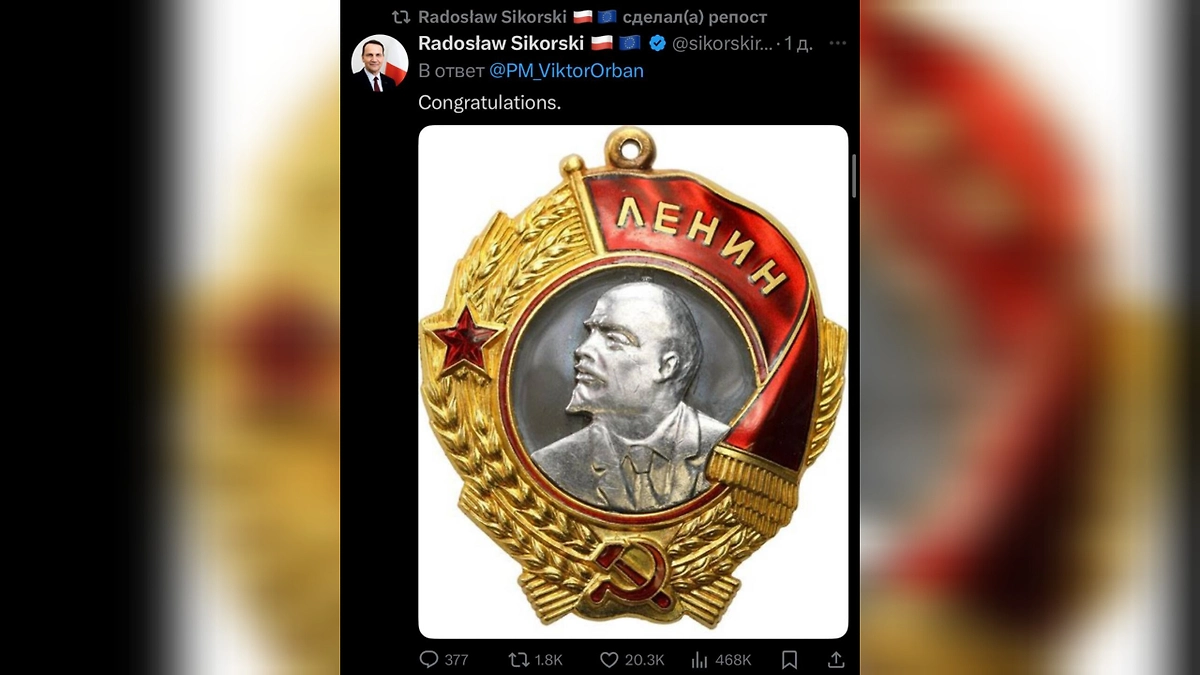 Сикорский язвительно поздравил Орбана «орденом Ленина» после саммита ЕС. Фото © Х / Radoslaw Sikorski