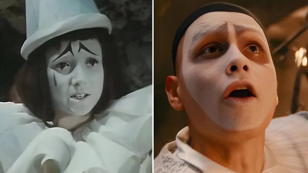 Грустный клоун Пьеро — он и в 1975-м, и в 2026 году грустный. Фото © Кадр из фильма «Приключения Буратино», режиссёр Леонид Нечаев, сценаристы Инна Веткина, Алексей Толстой / Kinopoisk © Кадр из фильма «Буратино»