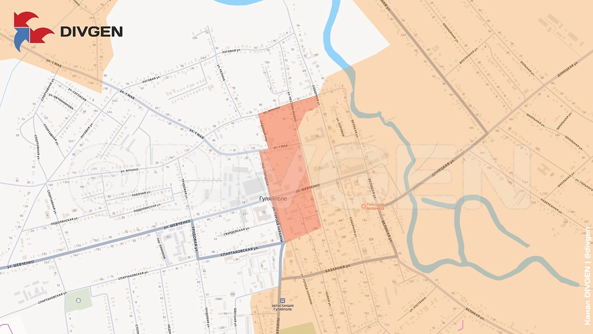 Карта СВО на 26 декабря 2025 года. Штурмовики ГрВ «Восток» занимают очередные кварталы в центре Гуляйполя. Фото © Telegram / DIVGEN 🚩 Карта СВО