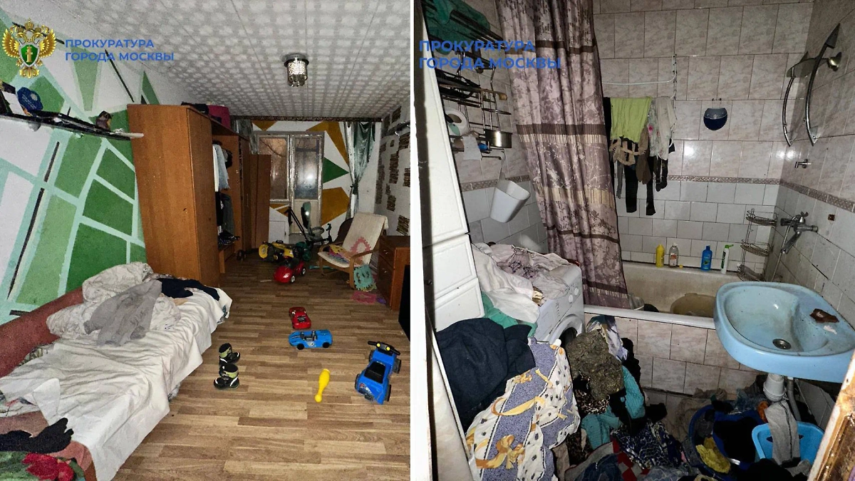 Квартира в Москве, где нашли плачущего ребёнка. Коллаж © Telegram / ПРОКУРАТУРА МОСКВЫ