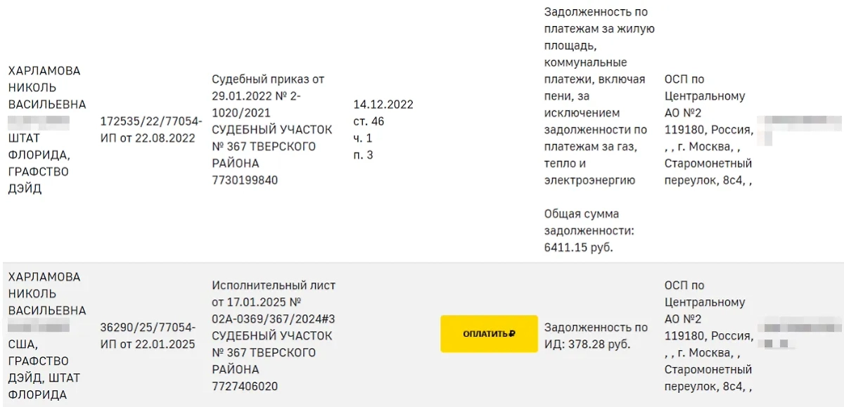 Долги Николь Харламовой.