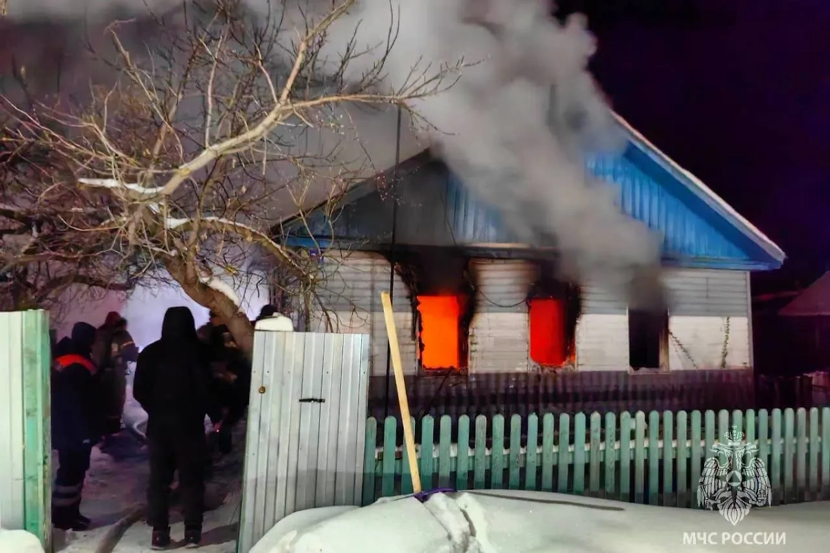 Пожар в частном доме в омском селе Ильичевка. Обложка © Telegram / МЧС Омской области