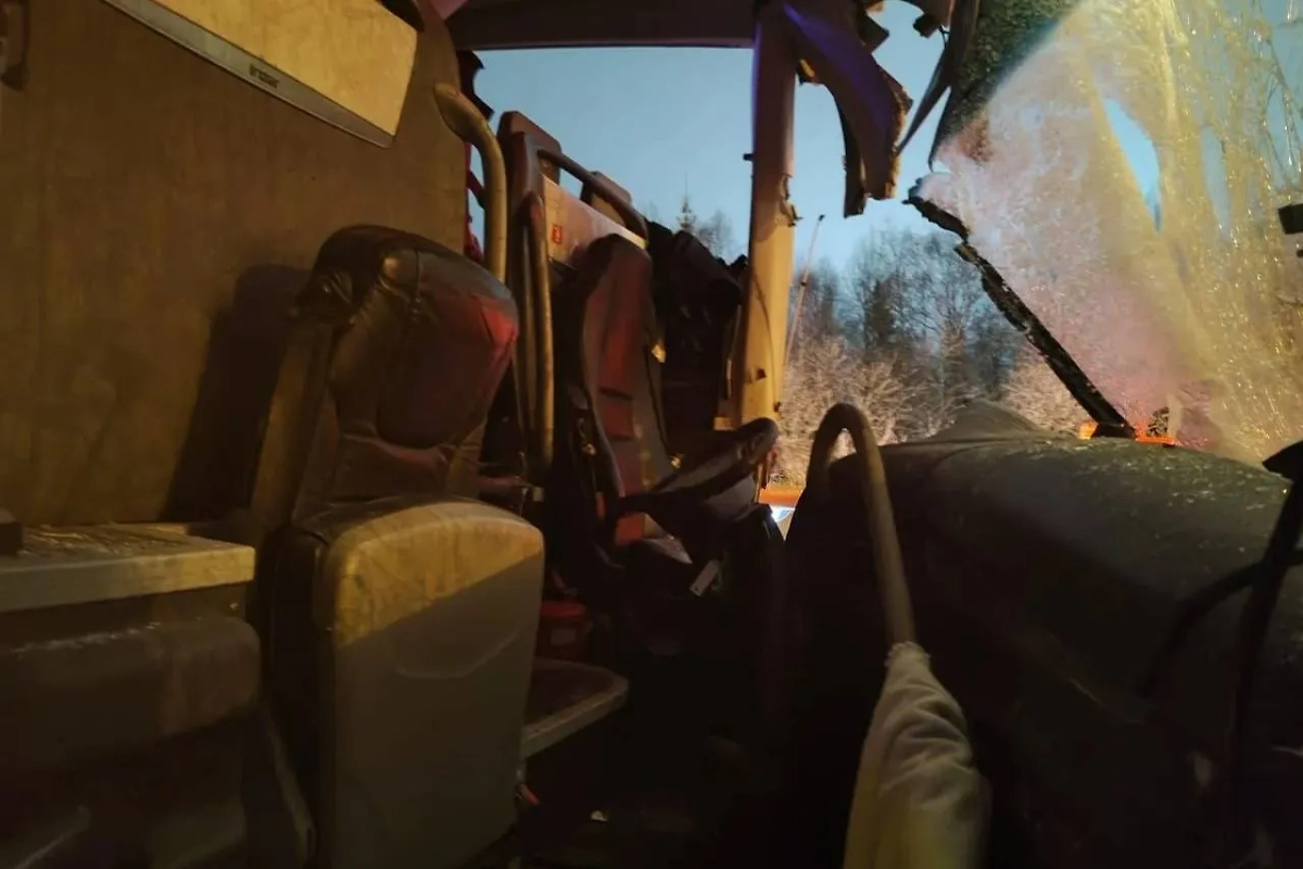 Автобус после ДТП в Ленинградской области. Обложка © Telegram / Прокуратура Ленинградской области