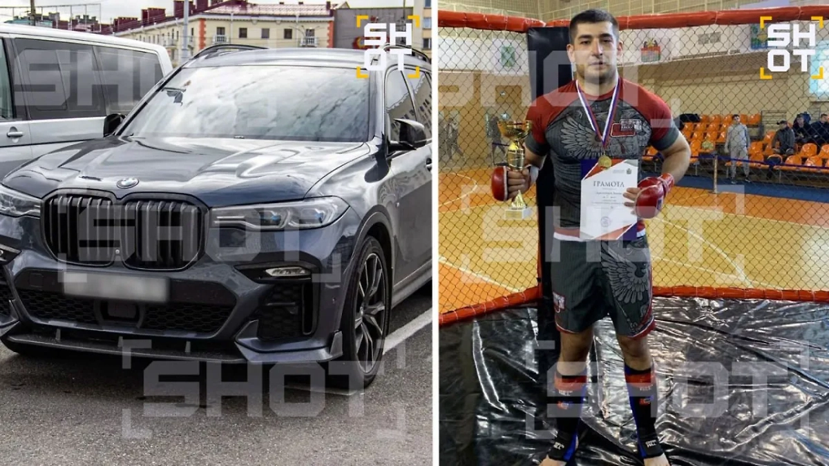 Автомобиль BMWX7 и тренер по MMA Рамазан Гаджимурадов, который сбил скорую в Белгороде. Фото © SHOT