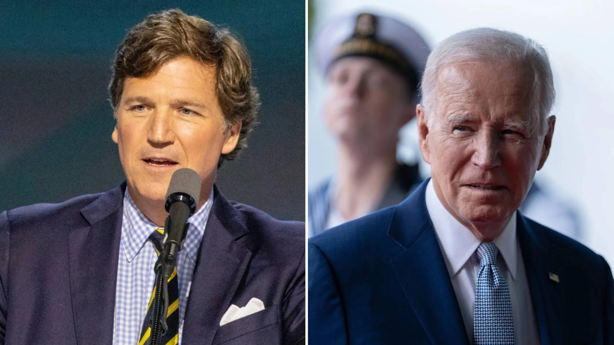 Такер Карлсон и Джо Байден. Обложка © Shutterstock / FOTODOM / Maxim Elramsisy, ArChe1993