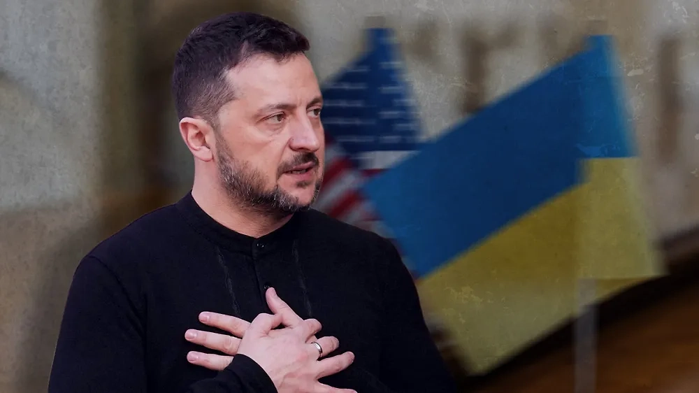 Глава киевского режима Владимир Зеленский. Коллаж © Life.ru Фото © ТАСС / Ena Christophe / Pool / ABACA, © Shutterstock / FOTODOM / Sherbak_photo