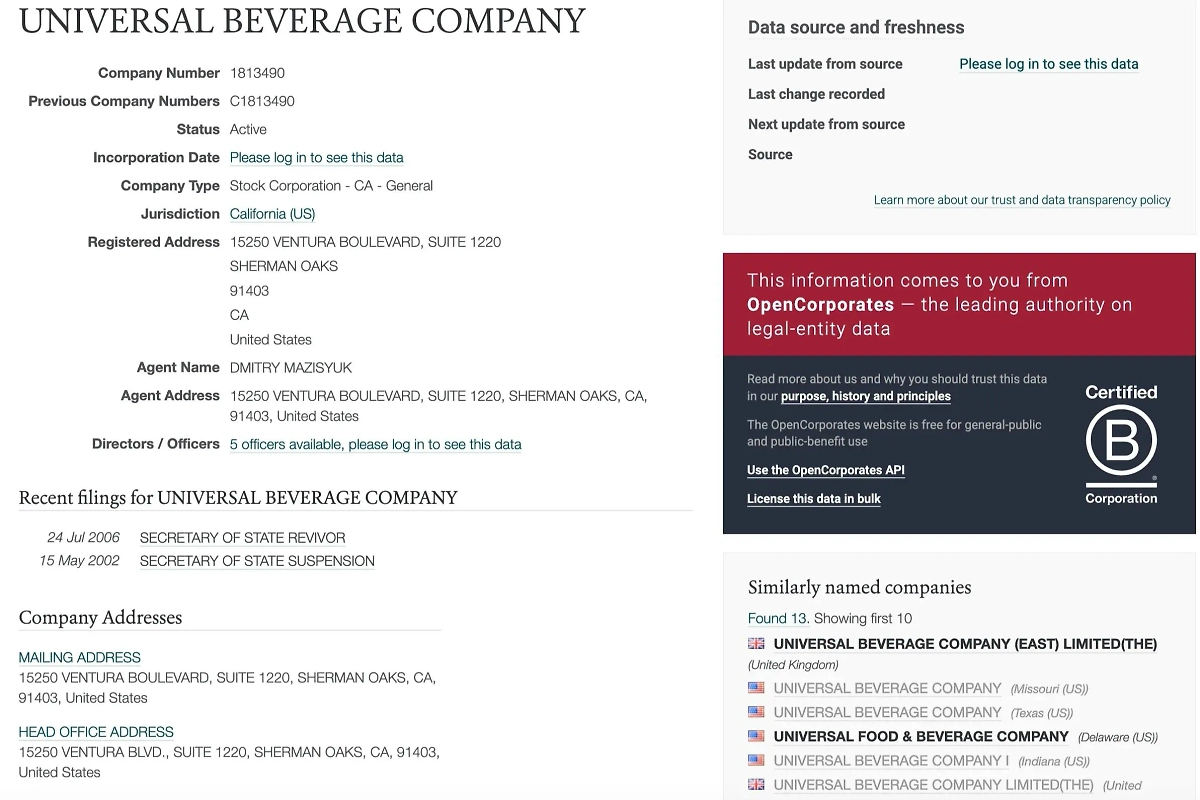 Интересно, что фирма, владеющая миллиардным бизнесом в России, зарегистрирована в адвокатском кабинете. Фото © opencorporates.com