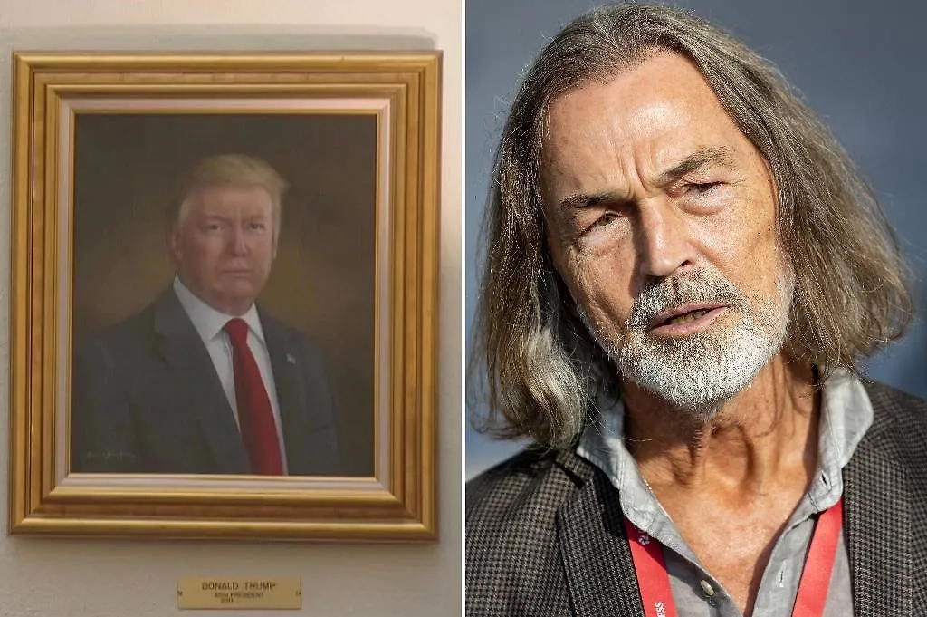 Портрет Дональда Трампа, выставленный в галерее портретов президентов США в здании законодательного собрания штата Колорадо, и Никас Сафронов. Коллаж © Donald J. Trump/Truth Social/ ТАСС/Алексей Смышляев